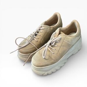 Urban Outfitters Tan Suede Sneakers with High Heel Soles